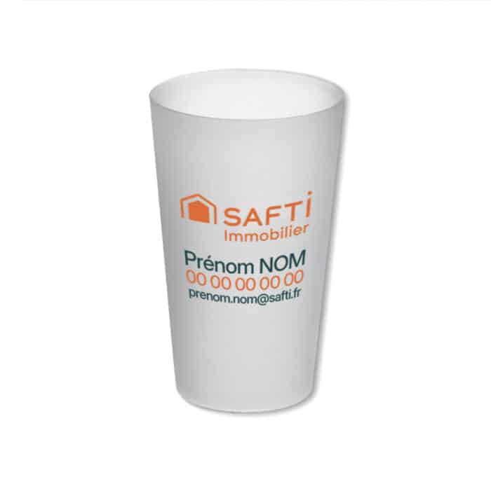 Gobelet SAFTI personnalisé avec vos coordonnées