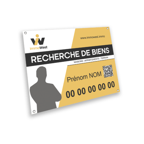 Panneau RECHERCHE DE BIENS 40 x 60 cm 1 face 4 oeillets - Shop ImmoWest