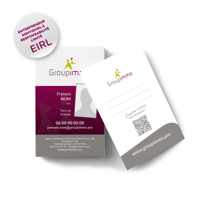 Mockup Groupimmo Carte de visite EIRL + verso classique QR Code
