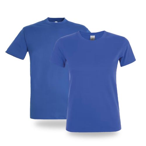 T-shirt bleu roi col rond Logo en quadri sur le coeur + dos