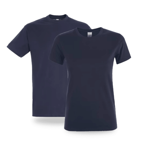 T-shirt bleu marine col rond Logo en quadri sur le coeur + dos