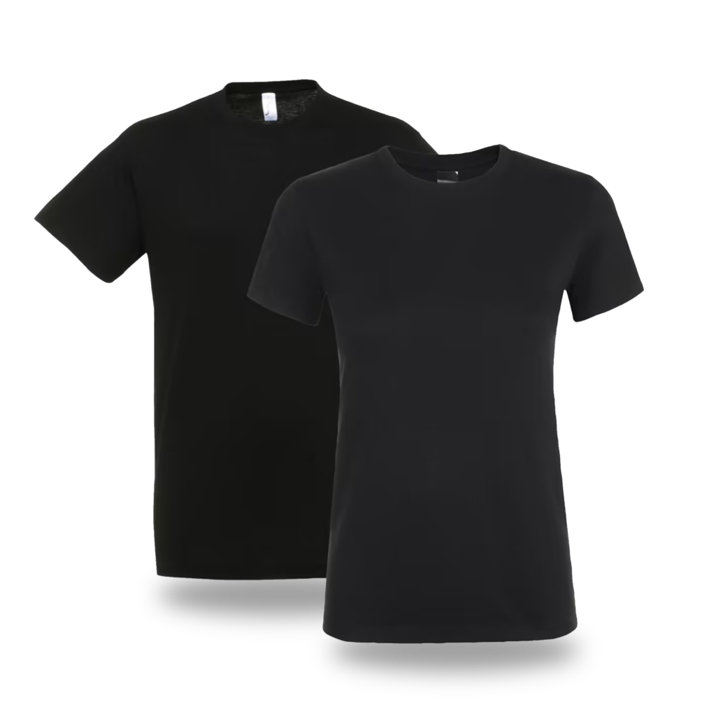T-shirt noir col rond Logo en quadri sur le coeur + dos