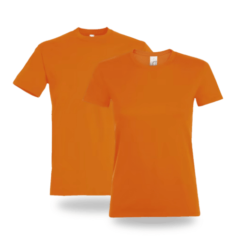 T-shirt orange col rond Logo en quadri sur le Torse