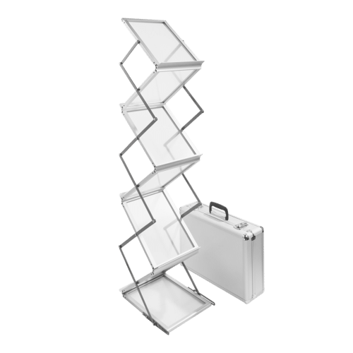 Présentoir pliable pour brochures et catalogues au format A4.