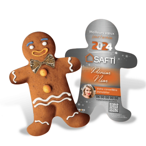 Carte de voeux en forme de Bonhomme recto verso - Safti
