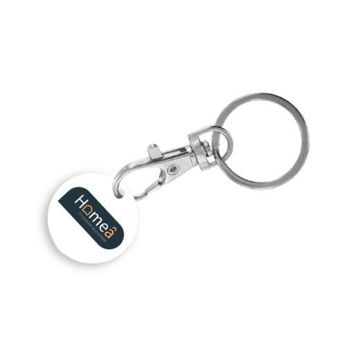Porte-clé avec jeton caddie logo + N° Téléphone - HOMEA