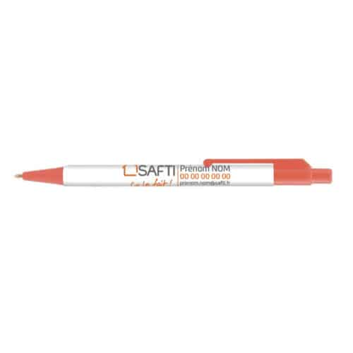 Stylo Orange bille avec personnalisation couleur sur toute la surface - Safti
