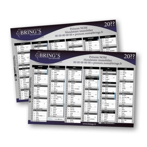 Calendrier A5, 350 grammes - BRING'S