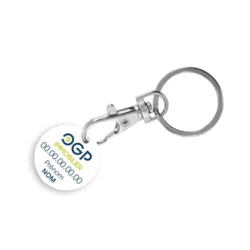 Porte-clé avec jeton caddie logo + N° Téléphone - OGP